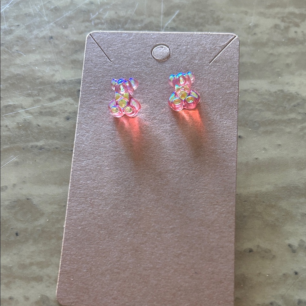 2/14 Iridescent Teddy Bear Crystal Stud Earrings NEW - Picture 7 of 9